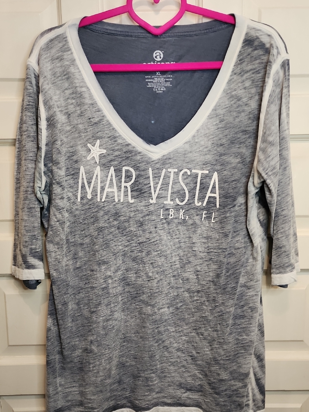 ARTISANS Mar Vista V-Neck Graphic Tunic - Gray Blue Color LBK Long Boat KEY, FL